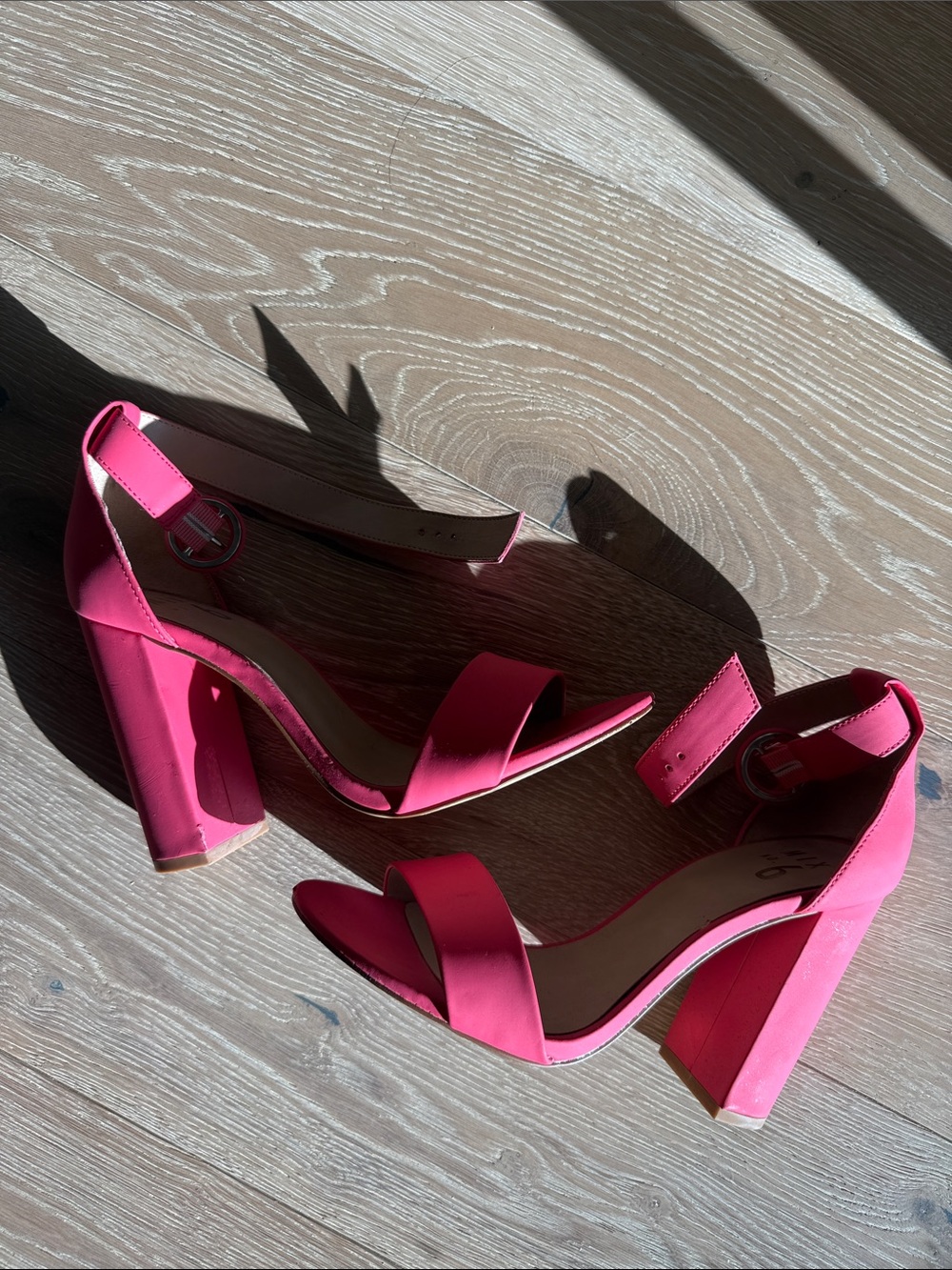 Women's Hot Pink Block Heel Ankle Strap Sandals